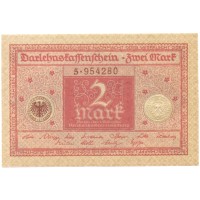 Веймарская Республика 2 марки 1920 год - красная печать - UNC