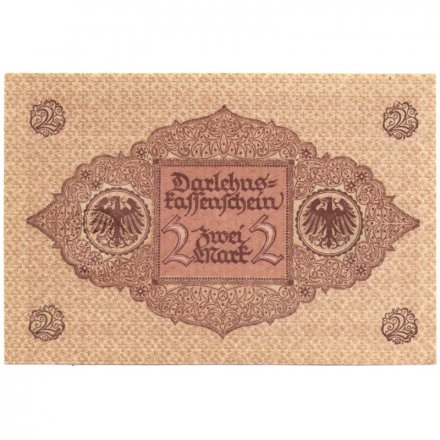 Веймарская Республика 2 марки 1920 год - красная печать - UNC