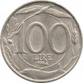 Италия 100 лир 1994 год - Фауна. Дельфин и птица