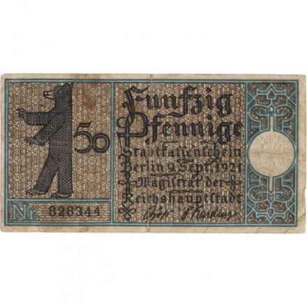 Германия (нотгельд) 50 пфеннигов 1921 год - Серия &quot;Районы Берлина&quot;. Вайсензее около 1800 г. (вид 18) - F