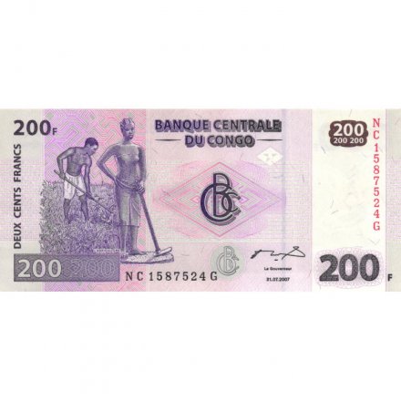 Конго 200 франков 2007 год - Крестьянин. Барабаны локоле UNC