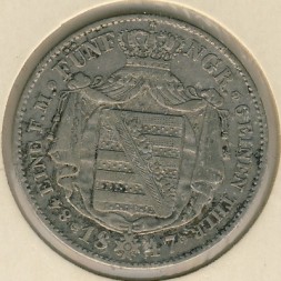 Монета Саксония 1/6 талера 1847 год