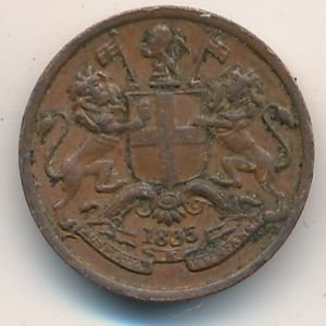 Британская Индия 1/12 анны 1835 год (медальное отношение аверс/реверс (0°))