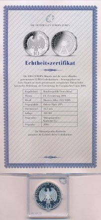 Германия 10 евро 2004 год - Расширение Европейского союза (с сертификатом)
