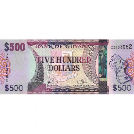 Гайана 500 долларов 2011 год (серия ZZ) - Парламент Гайаны в Джорджтауне UNC
