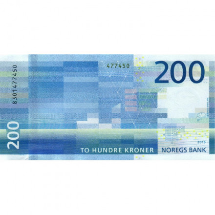 Норвегия 200 крон 2016 год - Треска, сельдь и рыболовная сеть UNC
