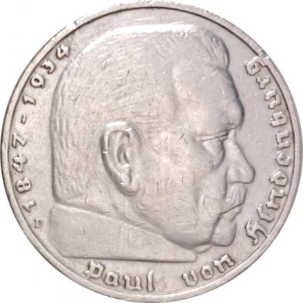 Третий Рейх 5 рейхсмарок 1936 год (D)