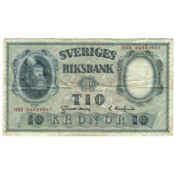 Швеция 10 крон 1952 год - Портрет короля Густава Васа - F-VF