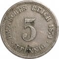 Германия 5 пфеннигов 1874 год (D)