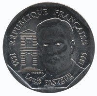Монета Франция 2 франка 1995 год - 100 лет со дня смерти Луи Пастера