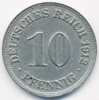 Германия 10 пфеннигов 1912 год (D)