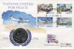 Либерия 1 доллар 1995 год - 50 лет ООН (в конверте с марками)