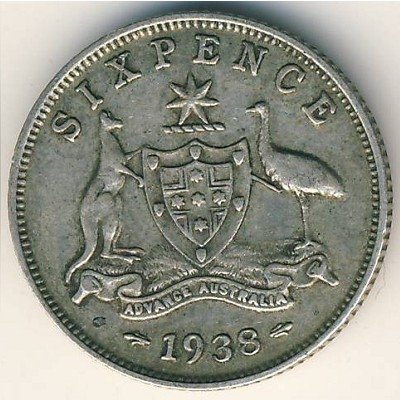 Австралия 6 пенсов 1938 год