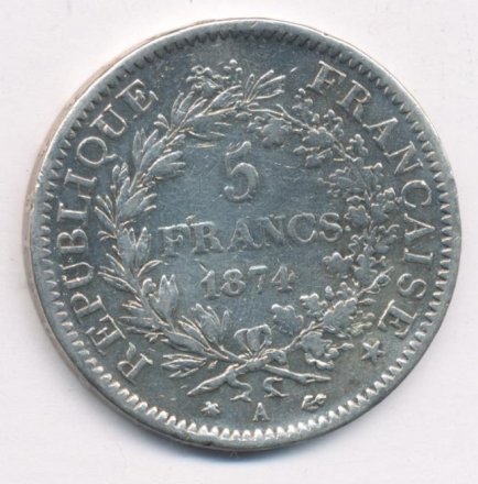 Франция 5 франков 1874 год