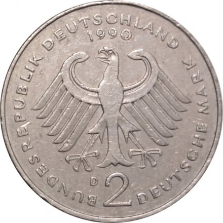 ФРГ 2 марки 1990 год - Франц Йозеф Штраус, 40 лет Федеративной Республике (1949-1989) (D)