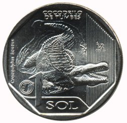 Перу 1 соль 2017 год - Острорылый крокодил (Crocodylus acutus)