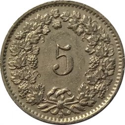 Швейцария 5 раппенов 1954 год