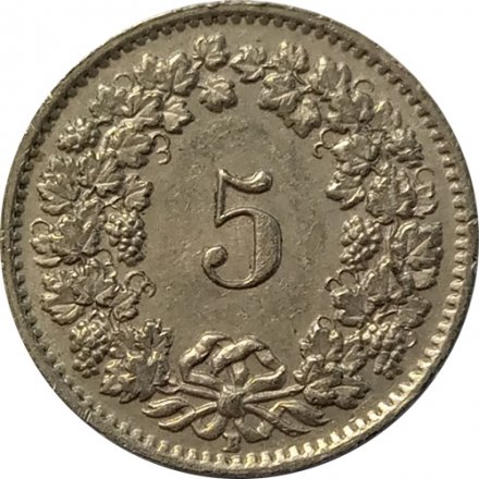 Швейцария 5 раппенов 1954 год