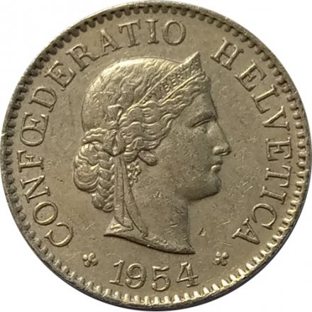 Швейцария 5 раппенов 1954 год