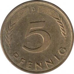 ФРГ 5 пфеннигов 1990 год - D