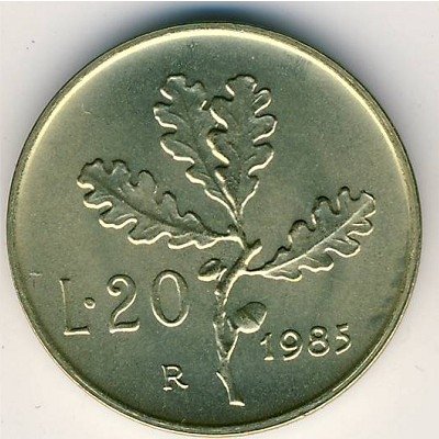 Италия 20 лир 1985 год