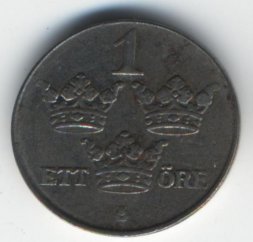 Швеция 1 эре 1942 год - Король Густав V (железо)