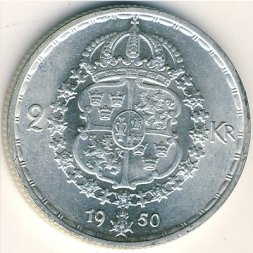 Швеция 2 кроны 1950 год - Король Густав V