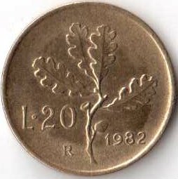 Италия 20 лир 1982 год