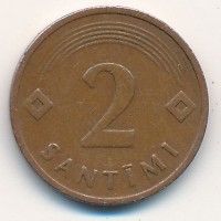 Монета Латвия 2 сантима 1992 год