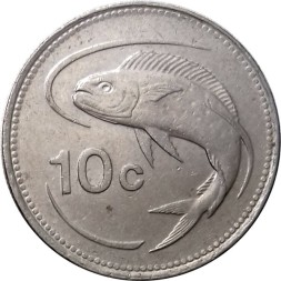Мальта 10 центов 1992 год - Дорадо (корифена, лампука)