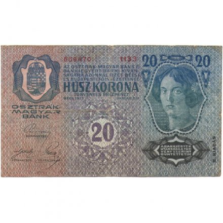 Австро-Венгрия 20 крон 1913 год (надпечатка) - F