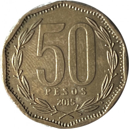 Чили 50 песо 2015 год - Бернардо О&#039;Хиггинс