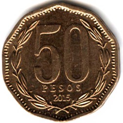 Монета Чили 50 песо 2015 год - Бернардо О'Хиггинс