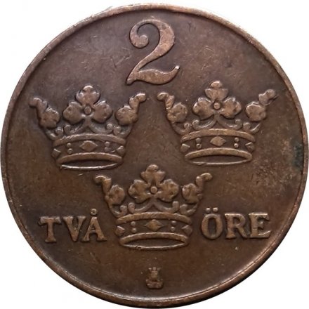 Швеция 2 эре 1916 год - Король Густав V (цифра 6 с длинным хвостом)