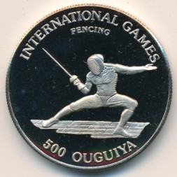 Монета Мавритания 500 угий 1984 год - Международные игры. Фехтование