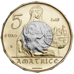 Италия 5 евро 2018 год - Художественные сокровища Аматриче
