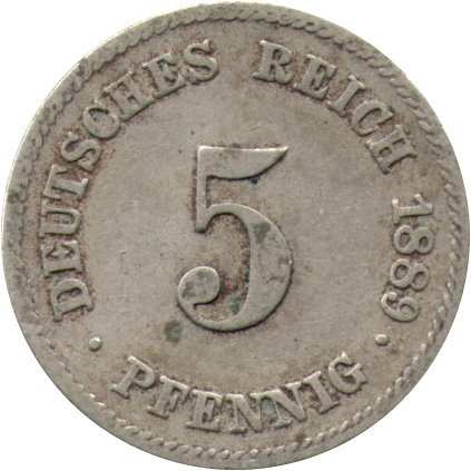 Германия 5 пфеннигов 1889 год (F)