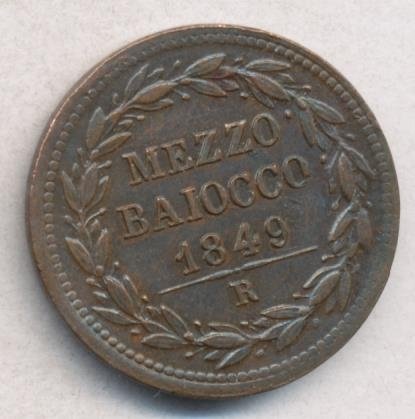Ватикан 1/2 байоччо 1849 год