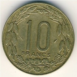 Монета Центральная Африка 10 франков 1985 год