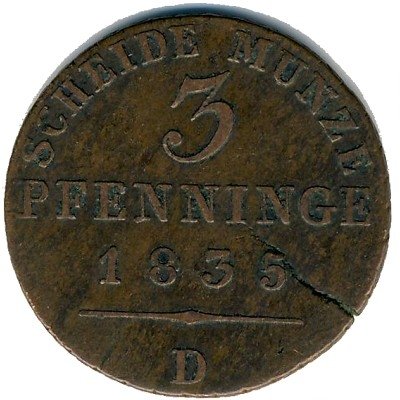 Пруссия 3 пфеннинга 1835 год