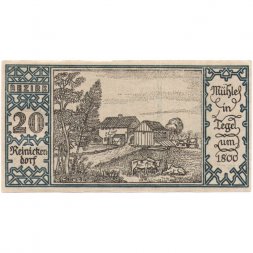 Германия (нотгельд) 50 пфеннигов 1921 год - Серия "Районы Берлина". Райниккендорф. Мельница в Тегеле около 1800 г. (вид 20) - aUNC