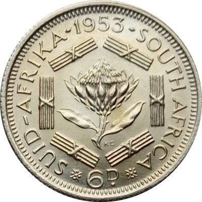 ЮАР 6 пенсов 1953 год