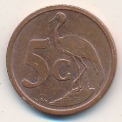 Монета ЮАР 5 центов 2004 год - Журавль