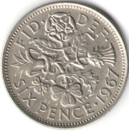 Великобритания 6 пенсов 1967 год