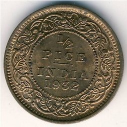 Британская Индия 1/2 пайса 1932 год - Король Георг V