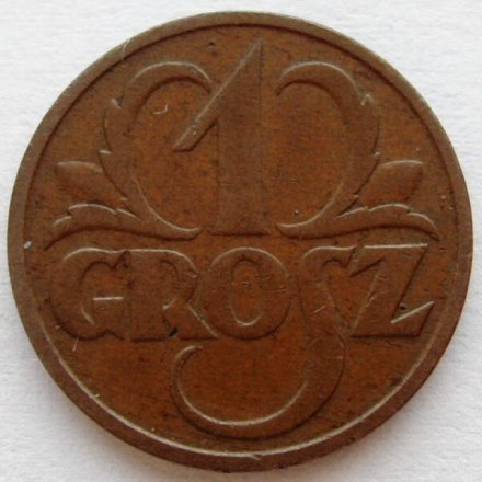Польша 1 грош 1930 год - Герб (редкий год)