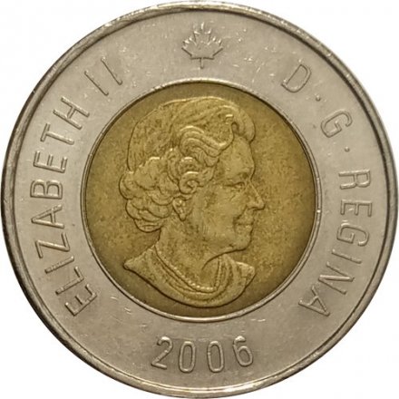 Канада 2 доллара 2006 год - Полярный медведь (год 2006 под профилем Королевы)