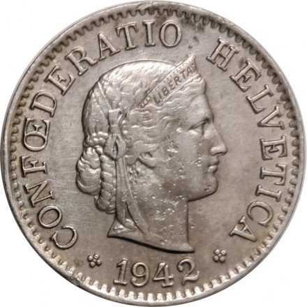 Швейцария 5 раппенов 1942 год