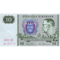 Швеция 10 крон 1983 год - Густав VI. Снежинки - UNC