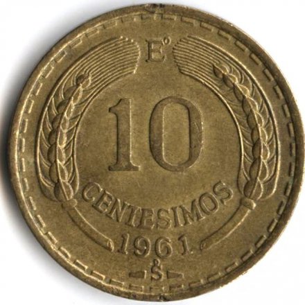 Чили 10 сентесимо 1961 год